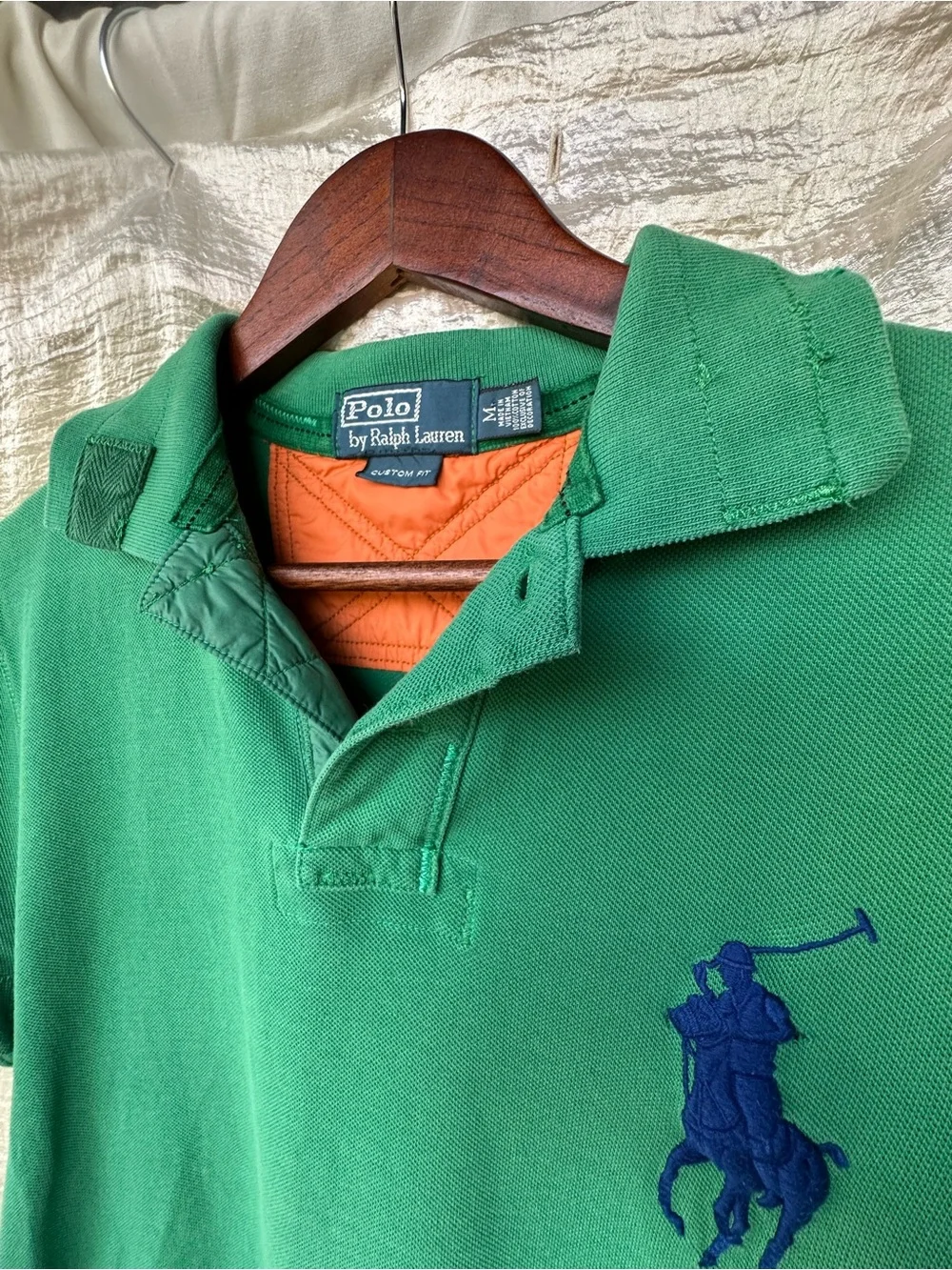 Polo Ralph Lauren Green Polo Big Navy Pony Classic Preppy Shirt Premium Detail M